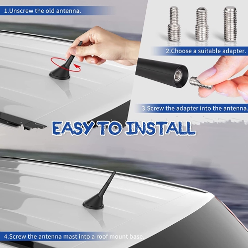 Universal Short Car Antenna 9.2cm, Roof Mount Vehicle AM FM Radio Antenna Mast Replacement, Flexible Rubber Antennae with M4 M5 M6 Thread Adapters