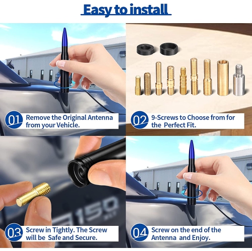 Car Truck Short Bullet Antenna Replacement for Ford F150 F250 F350 Dodge Ram 1500 2500 GM Chevy Chevrolet Silverado 1500 2500 3500 Toyota Tundra GMC