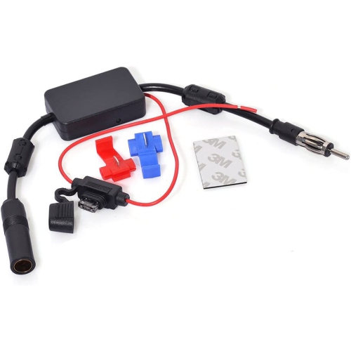 Universal Car Stereo FM Radio Antenna Signal Booster Amplifier Amp,12V Power Supply DIN Plug Connector Adapter for Vehicle Truck SUV Car Audio Radio