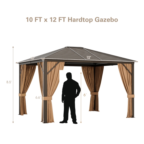 Costway 12' x 10' Patio Hardtop Gazebo W/ Galvanized Steel Top Aluminum Frame Outdoor