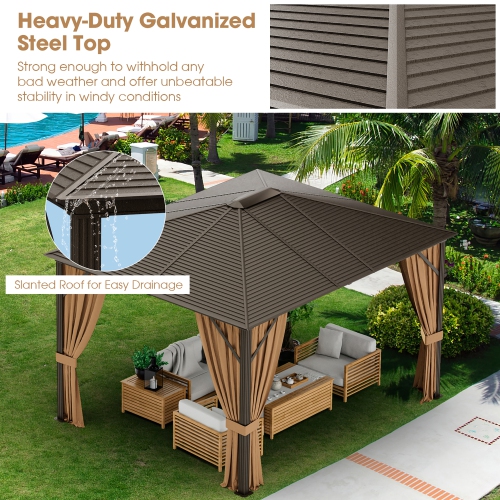 Costway 12' x 10' Patio Hardtop Gazebo W/ Galvanized Steel Top Aluminum Frame Outdoor