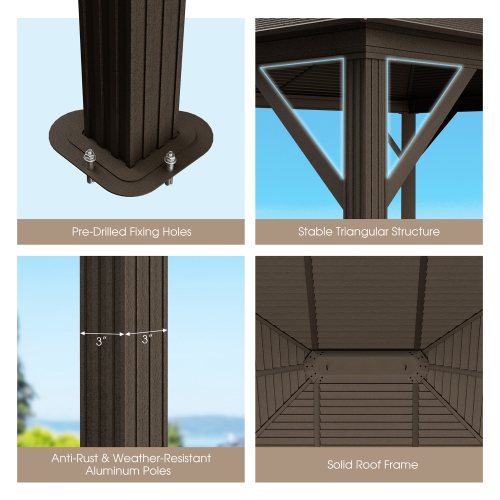 Costway 12' x 10' Patio Hardtop Gazebo W/ Galvanized Steel Top Aluminum Frame Outdoor