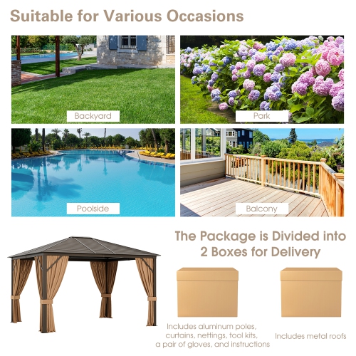 Costway 12' x 10' Patio Hardtop Gazebo W/ Galvanized Steel Top Aluminum Frame Outdoor