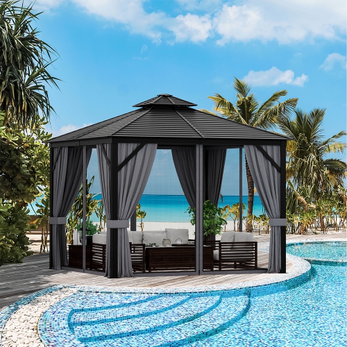 Costway 10' x 10' Patio Double-Top Hardtop Gazebo Galvanized Steel Roof Aluminum Frame