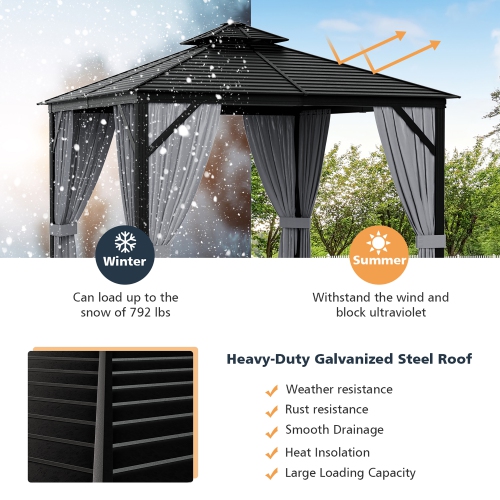 Costway 10' x 10' Patio Double-Top Hardtop Gazebo Galvanized Steel Roof Aluminum Frame