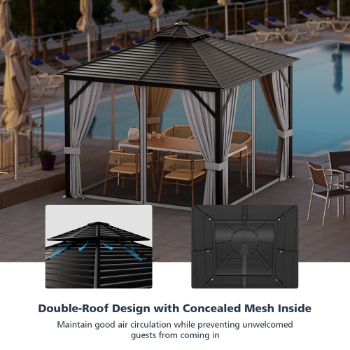 Costway 10' x 10' Patio Double-Top Hardtop Gazebo Galvanized Steel Roof Aluminum Frame