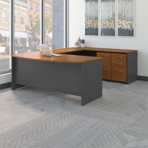 Scranton & Co Furniture 72" U-Shaped Desk with Pedestal in Cherry