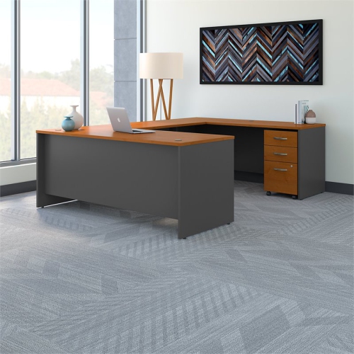 Series C 72"W U-Shaped Desk with Mobile File in Natural Cherry - Engineered Wood