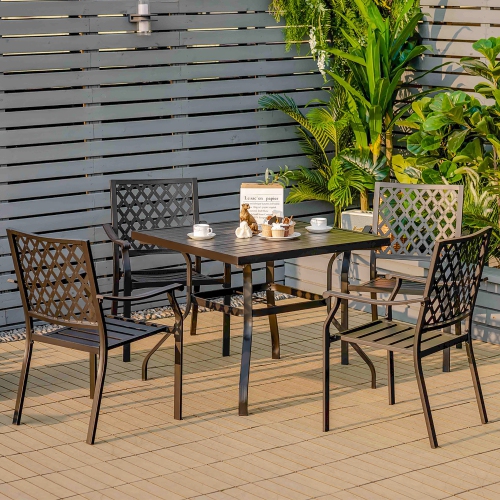 Costway Set of 4 Patio Dining Chairs Stackable Metal Slat Armreset Garden Yard