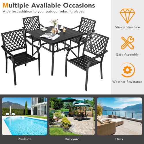 Costway Set of 4 Patio Dining Chairs Stackable Metal Slat Armreset Garden Yard