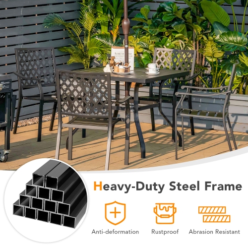 Costway Set of 4 Patio Dining Chairs Stackable Metal Slat Armreset Garden Yard