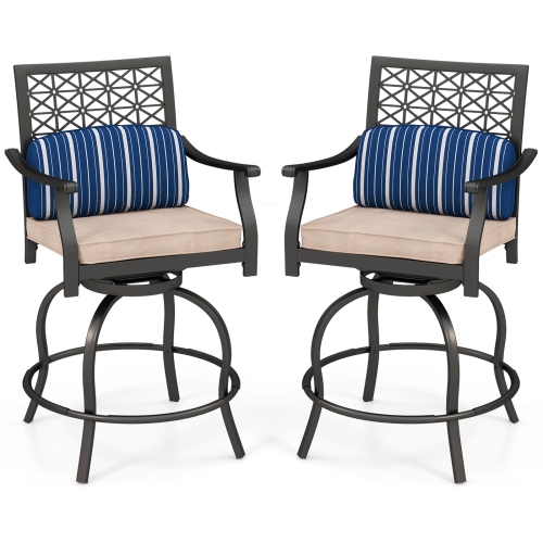 Costway Set of 2 Patio Swivel Bar Stool Chairs Cushioned Pillow Armrest Rocking