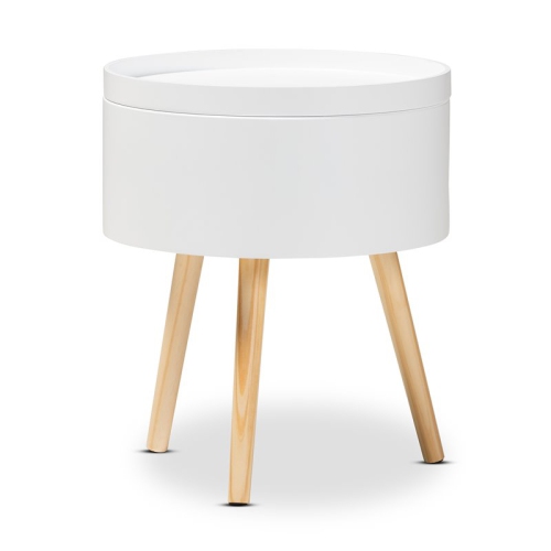 BAXTON STUDIO  Jessen White Wood End Table With Removable Top