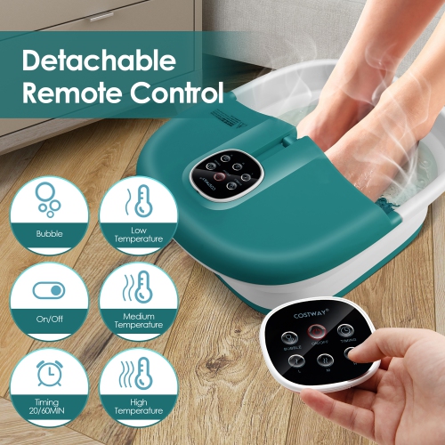 Costway Folding Foot Spa Basin w/Heat Bubble Roller Massage Temp&Time Set Turquoise