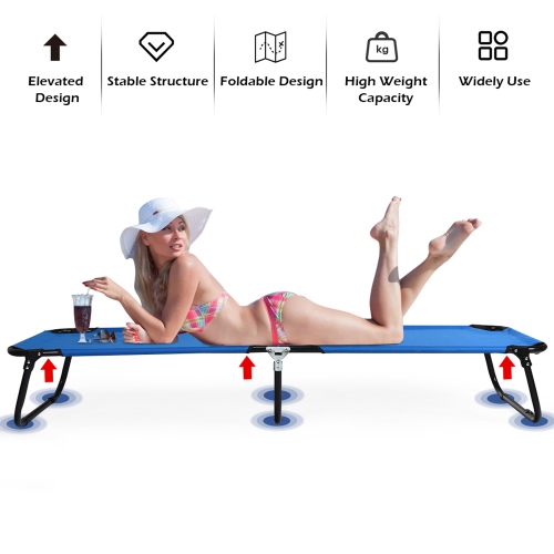 Gymax Blue Folding Camping Bed Outdoor Military Cot Sleeping