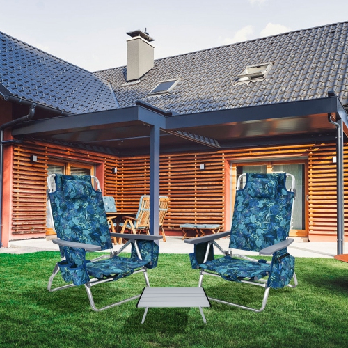 Gymax 3PCS Folding Beach Chair & Table Set Adjustable Outdoor Reclining Chair