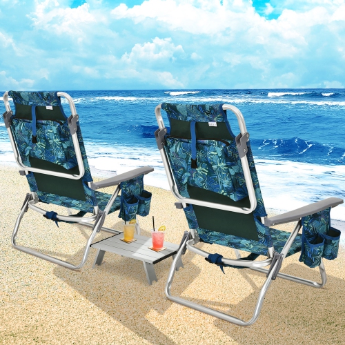 Gymax 3PCS Folding Beach Chair & Table Set Adjustable Outdoor Reclining Chair
