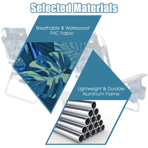 Gymax 3PCS Folding Beach Chair & Table Set Adjustable Outdoor Reclining Chair