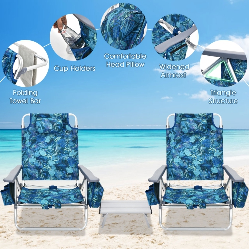 Gymax 3PCS Folding Beach Chair & Table Set Adjustable Outdoor Reclining Chair
