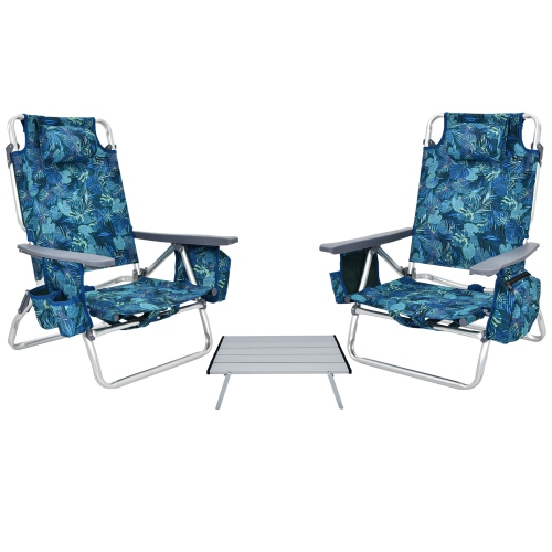Gymax 3PCS Folding Beach Chair & Table Set Adjustable Outdoor Reclining Chair