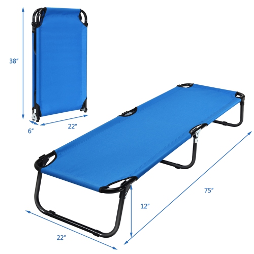 Gymax Folding Camping Bed Outdoor Military Cot Sleeping Blue