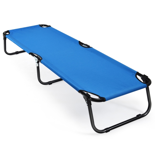 Gymax Folding Camping Bed Outdoor Military Cot Sleeping Blue