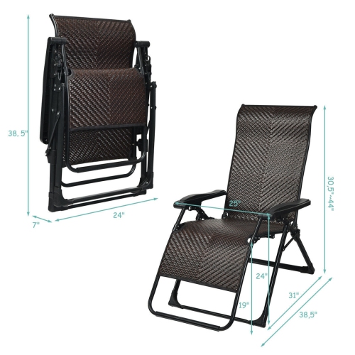 Gymax Patio Rattan Zero Weighted Lounge Chair Folding Recliner Adjustable W/Headrest
