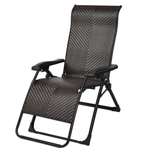 Gymax Patio Rattan Zero Weighted Lounge Chair Folding Recliner Adjustable W/Headrest