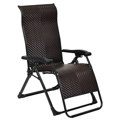 Gymax Patio Rattan Zero Weighted Lounge Chair Folding Recliner Adjustable W/Headrest