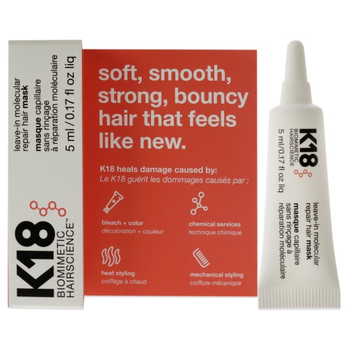Leave-In Molecular Repair Hair Mask by K18 Hair for Unisex - 0.17 oz Masque