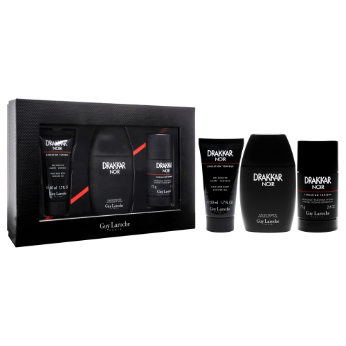 Drakkar Noir - 2021 by Guy Laroche for Men - 3 Pc Gift Set - 3.4oz EDT Spray, 2.6oz Deodorant Stick, 1.7oz Shower Gel