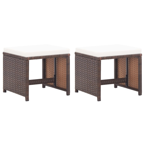 VIDAXL  Patio Stools 2 PCs With Cushions Poly Rattan In Brown