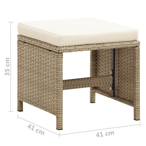 vidaXL Patio Stools 2 pcs with Cushions Poly Rattan Beige