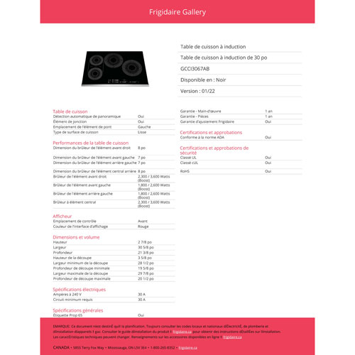 Frigidaire Gallery 30" 4-Element Induction Cooktop (GCCI3067AB) - Black