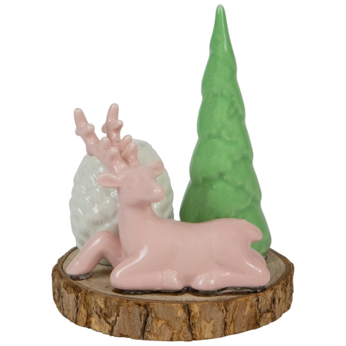 6 Pink Reindeer with Tree and Pine Cone Christmas Taper Candle Holder