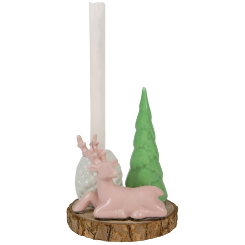 Reindeer with Tree and Pine Cone Christmas Taper Candle Holder - 6"