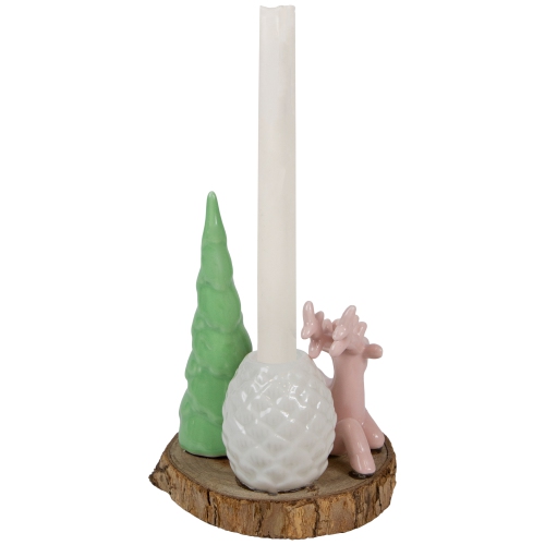 Reindeer with Tree and Pine Cone Christmas Taper Candle Holder - 6"