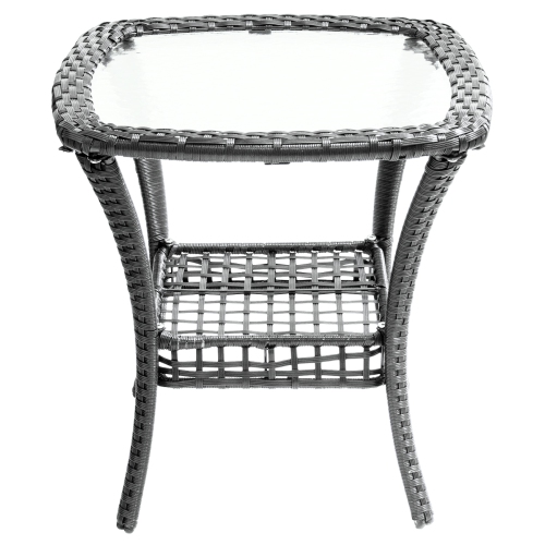 Henryka Wicker Patio Conversation Set with Grey Polyester Cushions - 3-Piece