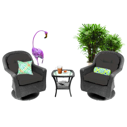 Henryka Wicker Patio Conversation Set with Grey Polyester Cushions - 3-Piece