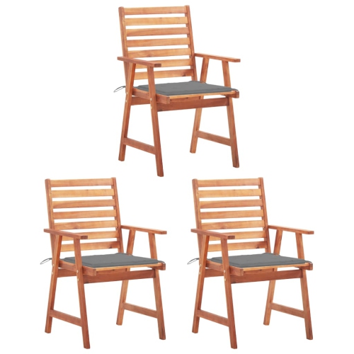 VIDAXL  Patio Dining Chairs 3 PCs With Cushions Solid Acacia Wood