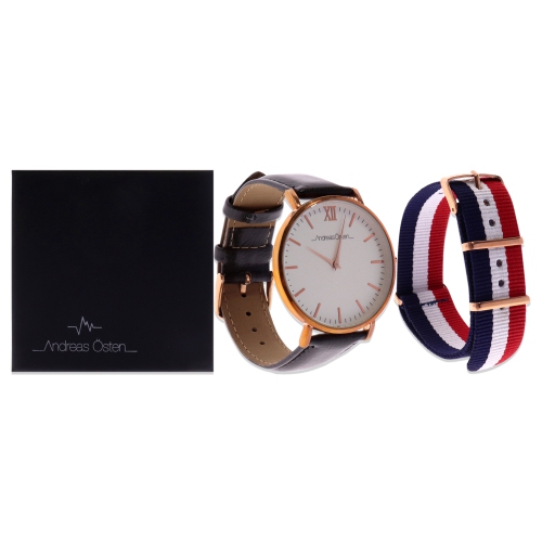 ANDREAS OSTEN  Ao-102 Gold-Black Leather Strap Watch By for Unisex - 1 PC Watch In Multicolor
