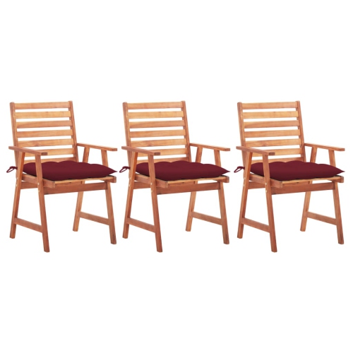 VIDAXL  Patio Dining Chairs 3 PCs With Cushions Solid Acacia Wood