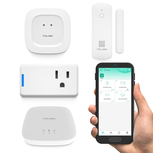 YoLink Smart Home Starter Kit: Security & Leak Detection Kit (Hub, Door Sensor, Water Leak Sensor, Plug Mini Compatible with Alexa, LoRa-Powered 1/4