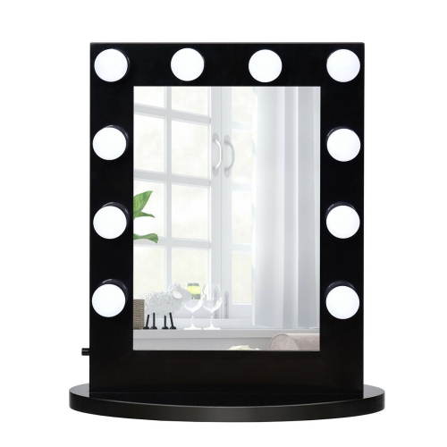 Gymax Wall Mounted Vanity Mirror Hollywood Makeup Dimmer Light Black