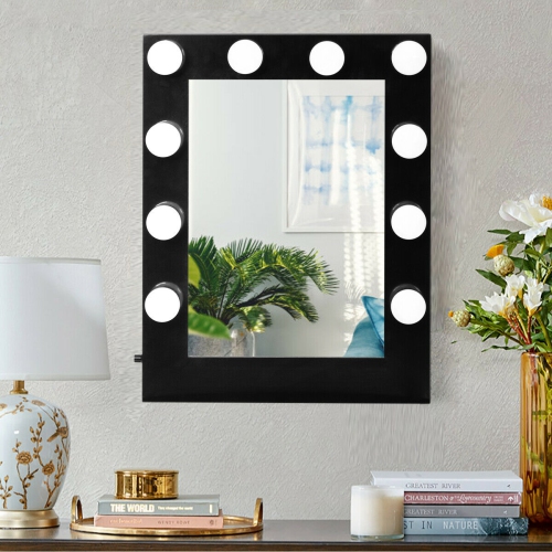 Gymax Wall Mounted Vanity Mirror Hollywood Makeup Dimmer Light Black