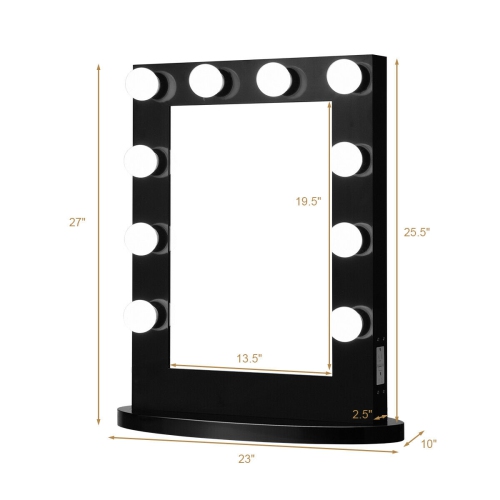 Gymax Wall Mounted Vanity Mirror Hollywood Makeup Dimmer Light Black