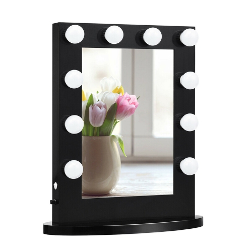 Gymax Wall Mounted Vanity Mirror Hollywood Makeup Dimmer Light Black