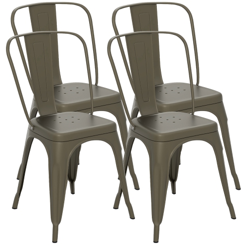 GYMAX  18" Metal Dining Chair High Back Bar Stools Set Of 4 W/ X-Shaped Frame Breathable Holes