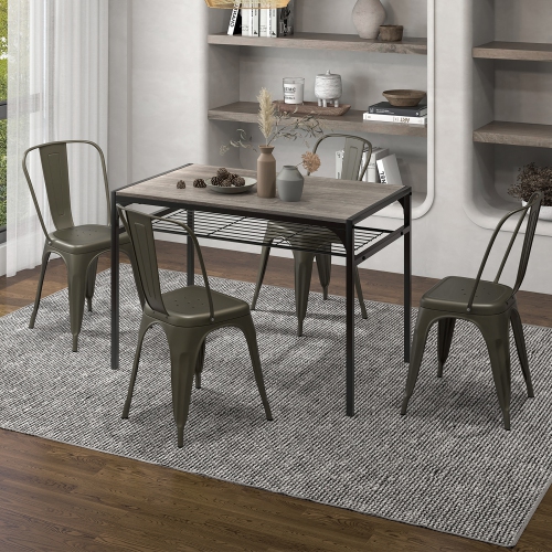 Gymax 18'' Metal Dining Chair High Back Bar Stools Set of 4 w/ X-shaped Frame Breathable Holes