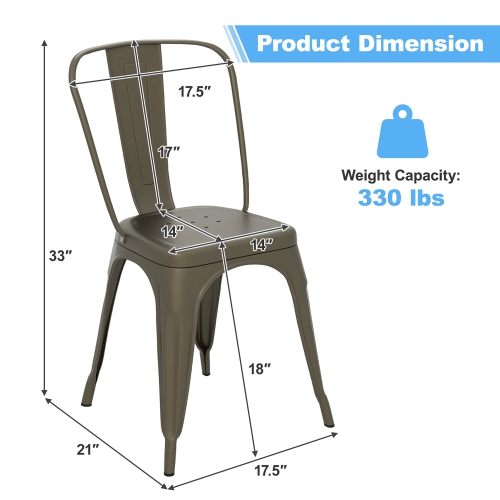 Gymax 18'' Metal Dining Chair High Back Bar Stools Set of 4 w/ X-shaped Frame Breathable Holes